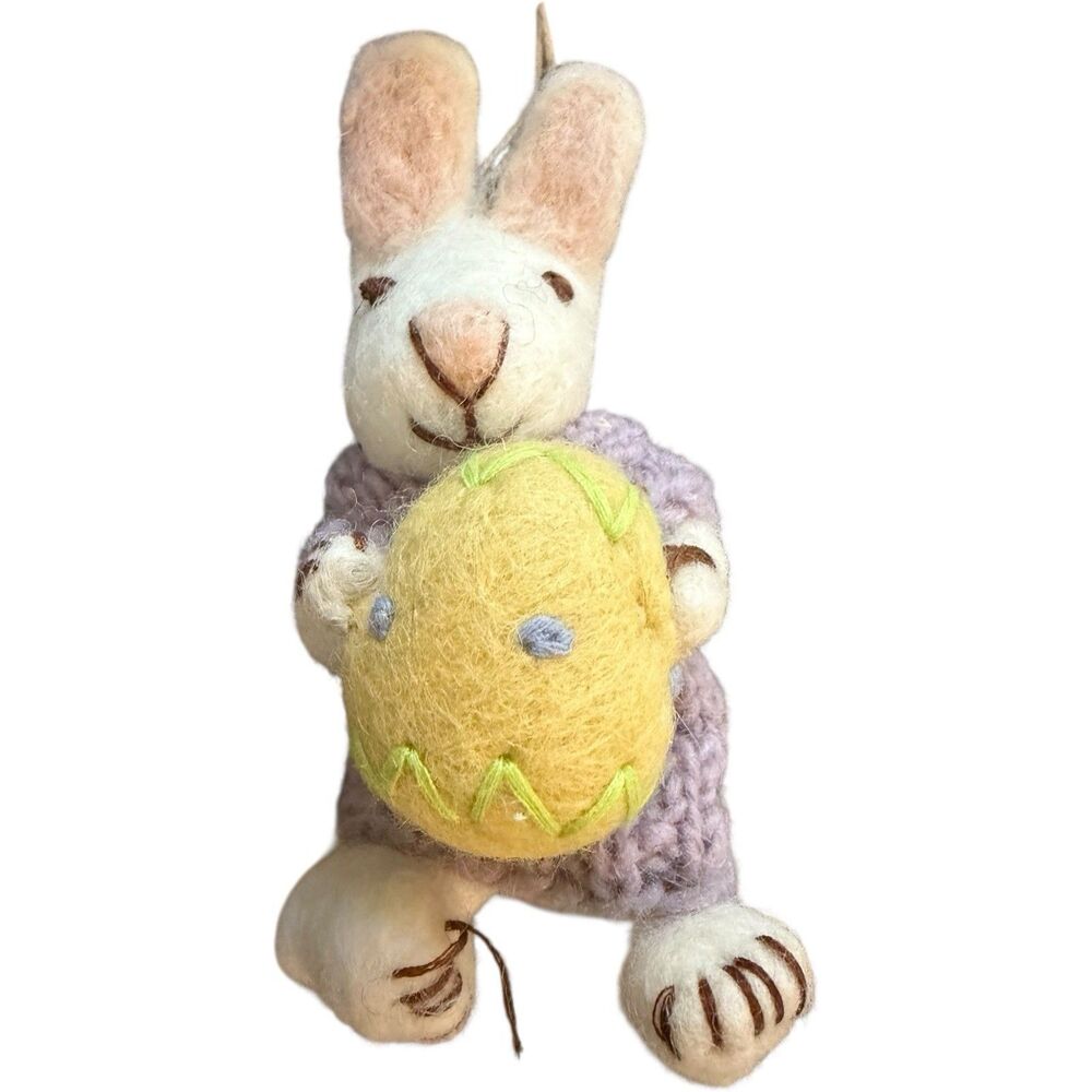 4 Gry & Sif Denmark Felted Wool White Bunny Rabbits Handmade Ornaments Rare HTF - Picture 6 of 16